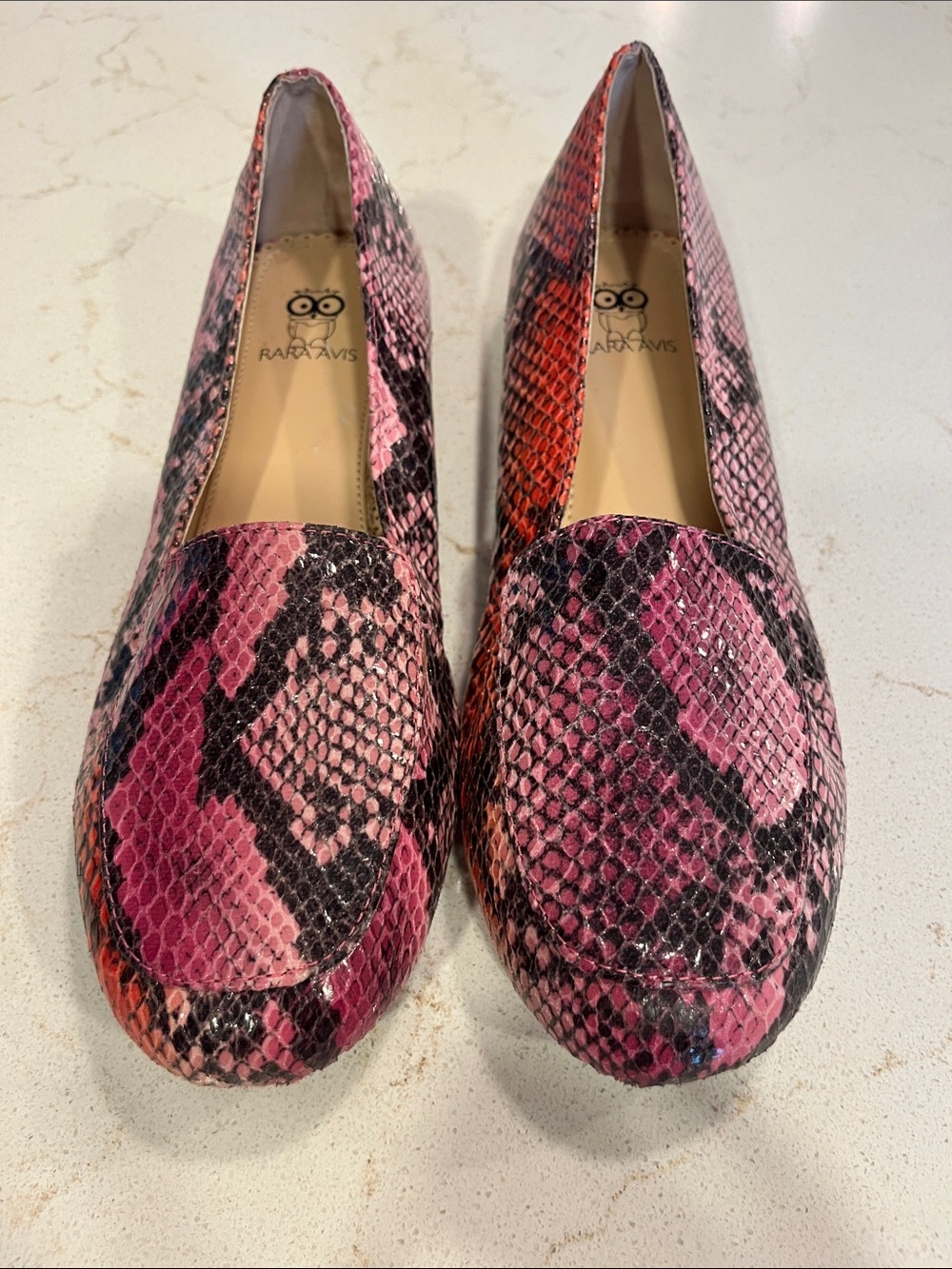 Rara Avis Pink Snake-Print Slip-On Loafers